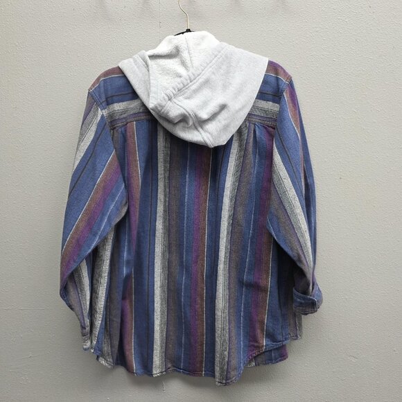 Vintage Creative Edge Shirt Mens Large Hooded Button Down Striped Cotton 90s - Picture 4 of 8
